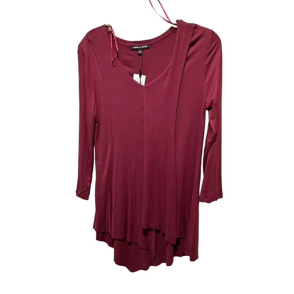Cable & Gauge Blouse Top Women's L Burgundy V-Neck‎ Pullover Long Sleeve Viscose